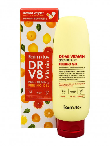 FarmStay Гель отшелушивающий с комплексом витаминов Dr-v8 vitamin brightening peeling gel 150 мл — Makeup market