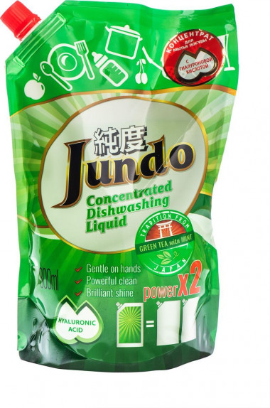 Jundo Концентрированный гель с гиалуроновой кислотой для мытья посуды и детских принадлежностей Green tea with Mint 800 мл — Makeup market