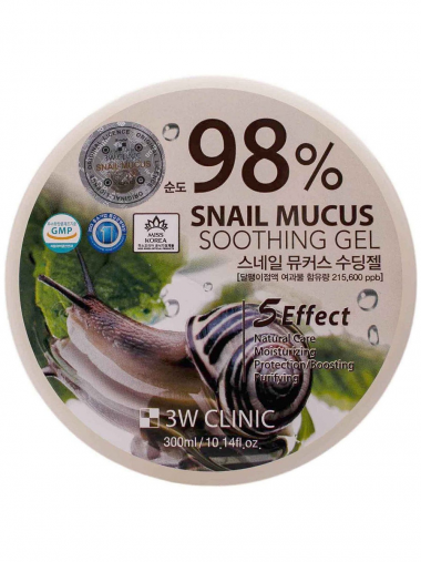 3W Clinic Гель универсальный с улиточным муцином 98% Snail mucus soothing gel 300 мл — Makeup market