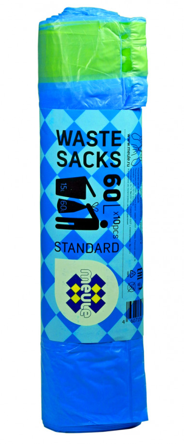 WasteSacks Мешки для мусора 60 л 10 голубые с завязками — Makeup market