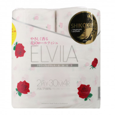 Shikoku Elvila Бумага туалетная парфюмированная роза 4 рулона 2-х слойная — Makeup market