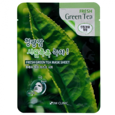 3W Clinic Маска тканевая с экстрактом зеленого чая Fresh green tea mask sheet 23 мл — Makeup market