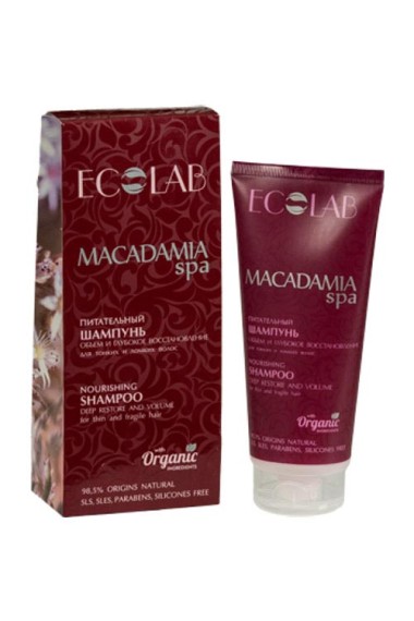 Ecolab MACADAMIA SPA Питательный шампунь для волос &quot;Объем и Глубокое восстановление&quot; для тонких и ломких волос — Makeup market