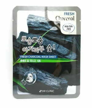 3W Clinic Маска тканевая для лица уголь Fresh charcoal mask sheet 23 мл — Makeup market