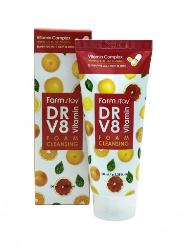 FarmStay Пенка очищающая с комплексом витаминов Dr-V8 Vitamin foam cleansing 100 мл — Makeup market