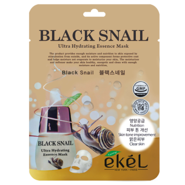 Ekel Маска для лица тканевая с муцином черной улитки Essence mask black snail 25 г — Makeup market