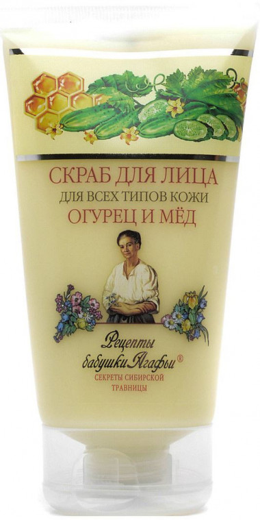 Рецепты бабушки Агафьи для лица Гель-Скраб для умывания Огурец-мед 150 мл — Makeup market