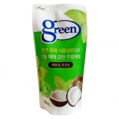 Pigeon Средство для мытья посуды Green Травы и кокос на натуральной основе Мягкая Упаковка 300 мл — Makeup market
