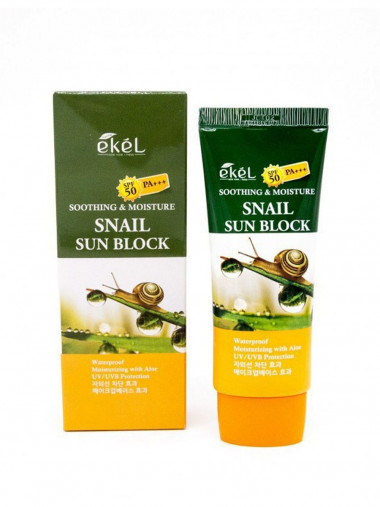 Ekel Смягчающий солнцезащитный крем для лица Soothing &amp; Moisture Snail Sun Block SPF 50 PA+++ 70 мл — Makeup market