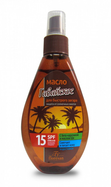Флоресан Пальмовый рай Масло для быстрого загара Гавайское SPF 15 160 мл — Makeup market