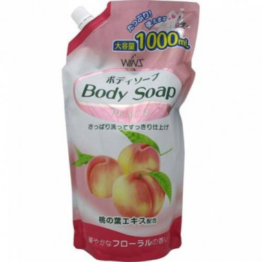 Nihon Sekken Wins Body Soup peach Крем-мыло для тела с экстрактом листьев персика и богатым ароматом мягкая упаковка 1000 ml — Makeup market