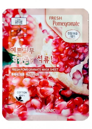 3W Clinic Маска для лица тканевая с гранатом Fresh pomegranate mask sheet 23 мл — Makeup market