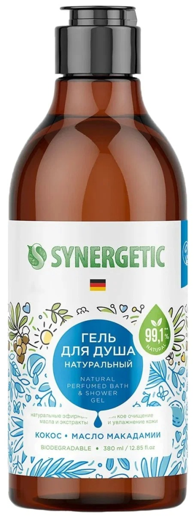 Synergetic Гель для душа Кокос и масло Макадамии натуральный биоразлагаемое 380 мл — Makeup market
