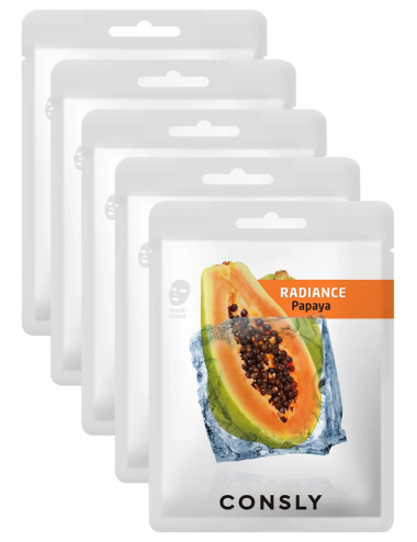 Consly Маска тканевая с экстрактом папайи Papaya radiance mask pack 5 шт 20 мл — Makeup market