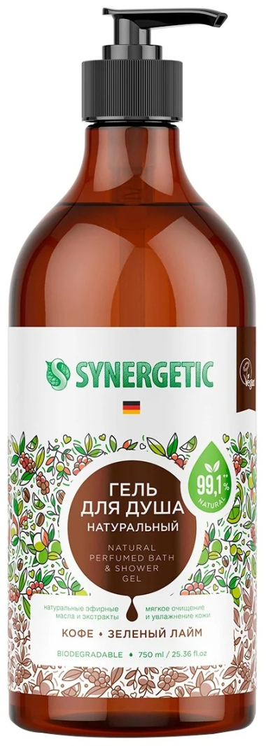Synergetic Гель для душа Кофе и Зеленый лайм натуральный биоразлагаемое 750 мл — Makeup market