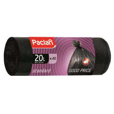 Paclan Пакеты для мусора Standart 20 л 45 х 56 см 40 шт HDPE ПНД черные — Makeup market