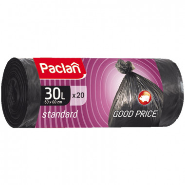 Paclan Пакеты для мусора Standart 30 л 50 х 60 см 20 шт HDPE ПНД черные — Makeup market