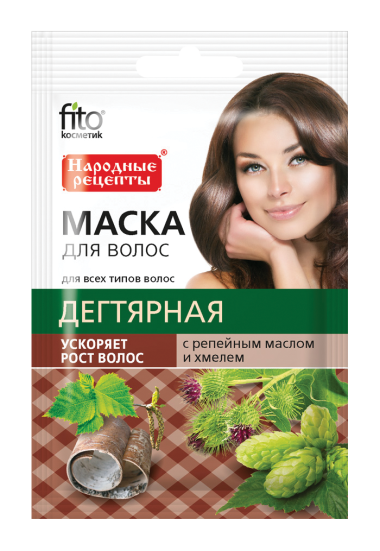 Фитокосметик Народные рецепты Маска для волос Дегтярная для ускорения роста волос 30 мл — Makeup market