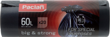 Paclan  Пакеты для мусора Big &amp; Strong 60 л 68 х 80 см 20 шт ПНД черные — Makeup market
