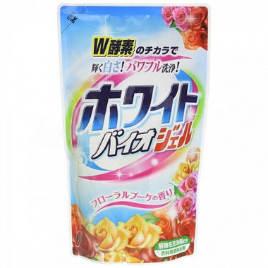 Nihon Sekken Жидкий гель для стирки с отбеливающим и смягчающим эффектом White Bio Plus gel цветочный аромат мягкая упаковка 810 гр — Makeup market