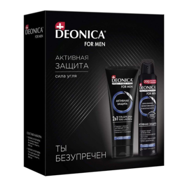 Deonica Набор For Men Активная защита спрей Антиперспирант 200 мл гель для душа тело и волосы 2в1 250 мл — Makeup market