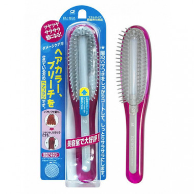 Ikemoto Расческа с силиконовым стержнем для поврежденных волос розовая Damage care brush 1 шт — Makeup market