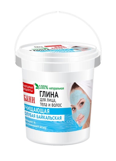 Фитокосметик Народные рецепты Глина Байкальская голубая для бани для лица тела волос банка 155 мл — Makeup market