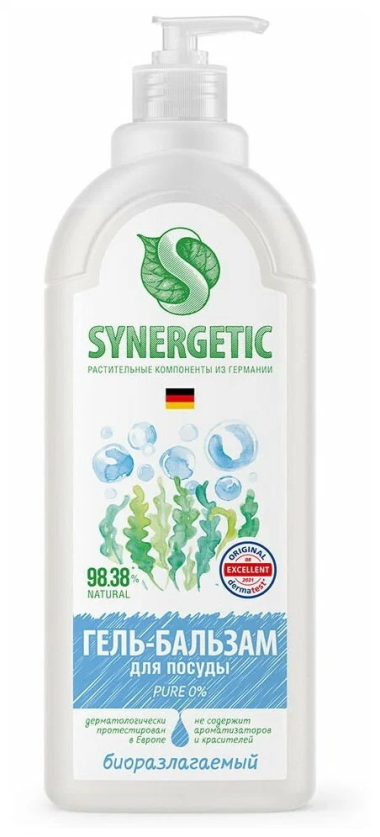 Synergetic Гель-бальзам для мытья посуды биоразлагаемый Pure 0% 1 л с дозатором — Makeup market
