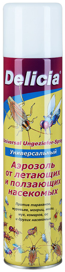Делисия Универсальный аэрозоль от любых летающих и ползающих насекомых мухи тараканы комары муравьи моль и прочее 400 мл — Makeup market