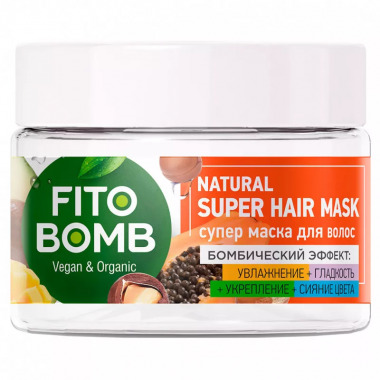 Фитокосметик Fito Bomb Маска для волос Увлажнение и Гладкость Укрепление и Сияние цвета 250 мл — Makeup market