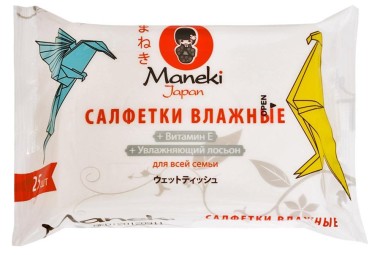 Maneki Салфетки влажные для всей семьи Kaiteki с витамином Е и увлажняющим лосьоном 25 шт — Makeup market