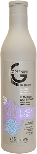 Greenini Шампунь для волос интенсивное увлажнение BLACK RICE 500мл — Makeup market