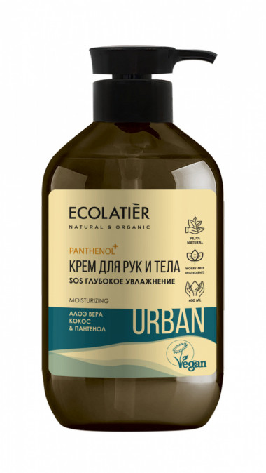 Ecolab Ecolatier Urban Крем для рук и тела SOS глубокое увлажнение Алоэ Вера Кокос&amp;Пантенол 400 мл с дозатором — Makeup market