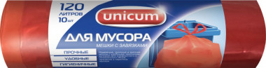 Unicum Bami Мешок для мусора 120 л красный с завязкой  10 шт в рулоне — Makeup market