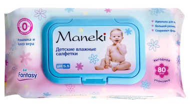 Maneki Салфетки влажные детские Fantasy Ромашка и Алоэ 80 шт — Makeup market