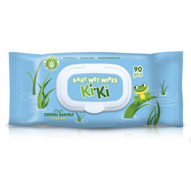 Ki-Ki ДЕТИ 0+ Салфетки влажные с клапоном Aloe Vera&amp;Ultra Soft Cotton extract 90шт — Makeup market