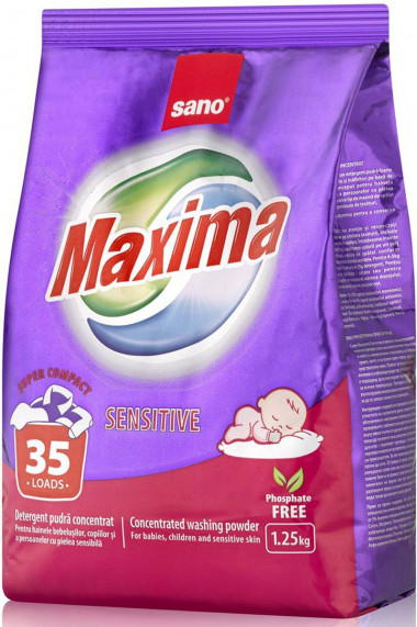 Sano Maxima Sensetive концентрированный стиральный порошок 1,25 кг 35 стирок для детского белья для чувствительной кожи 1 шт — Makeup market