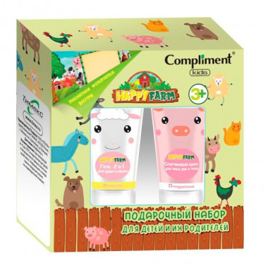 .Compliment kids happy farm Подарочный Набор (крем для лица рук и тела 150 мл + гель для душа 150 мл + магнит), — Makeup market