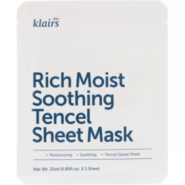 Dear, Klairs Маска для лица тканевая успокаивающая Rich moist soothing tencel sheet mask 25 мл — Makeup market