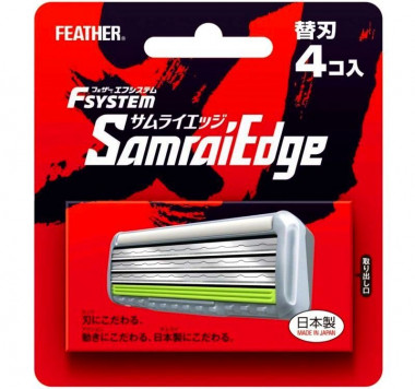 Feather Запасные кассеты с тройным лезвием для станка F-System Samurai Edge 4 шт — Makeup market